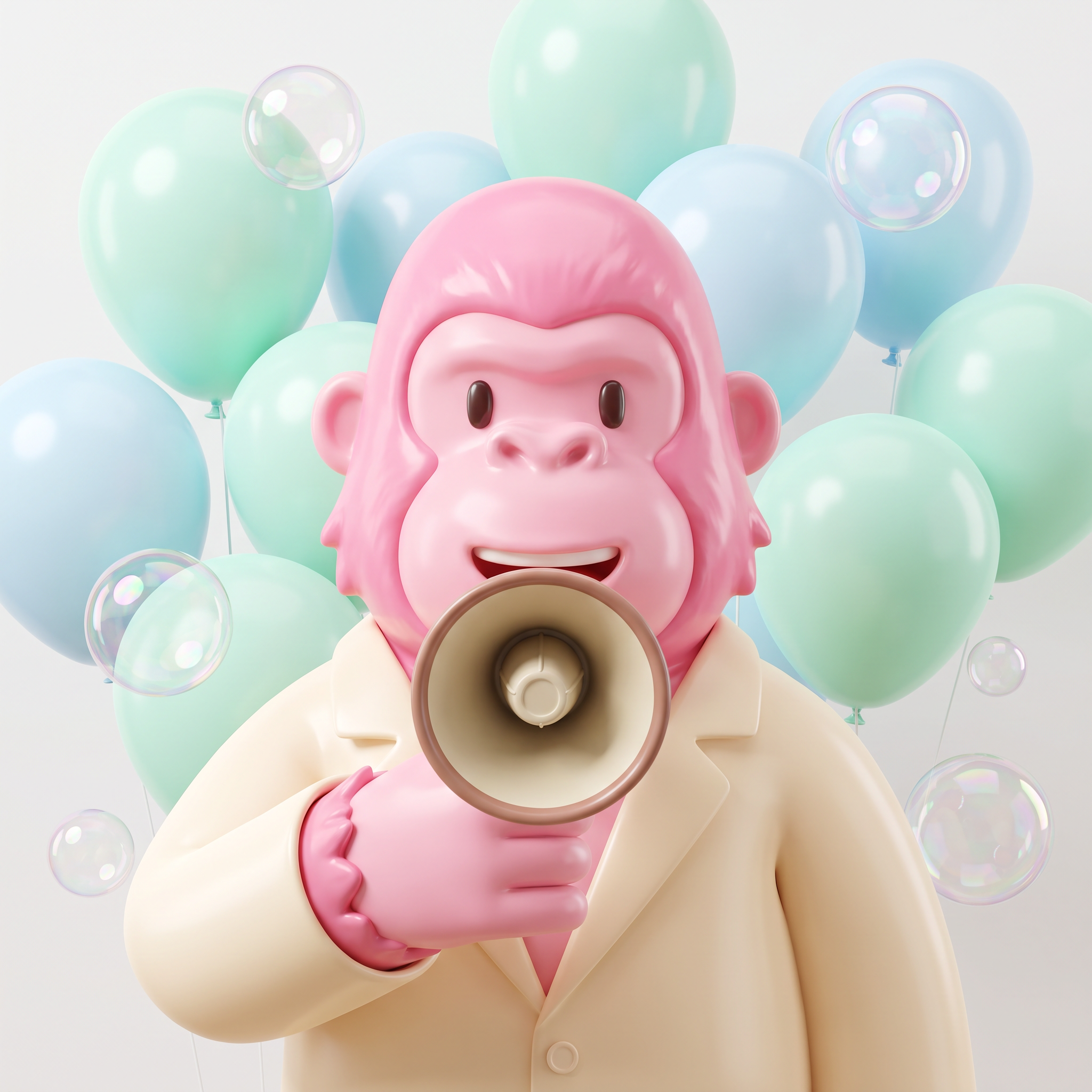 Ape in a blazer holding a megaphone
