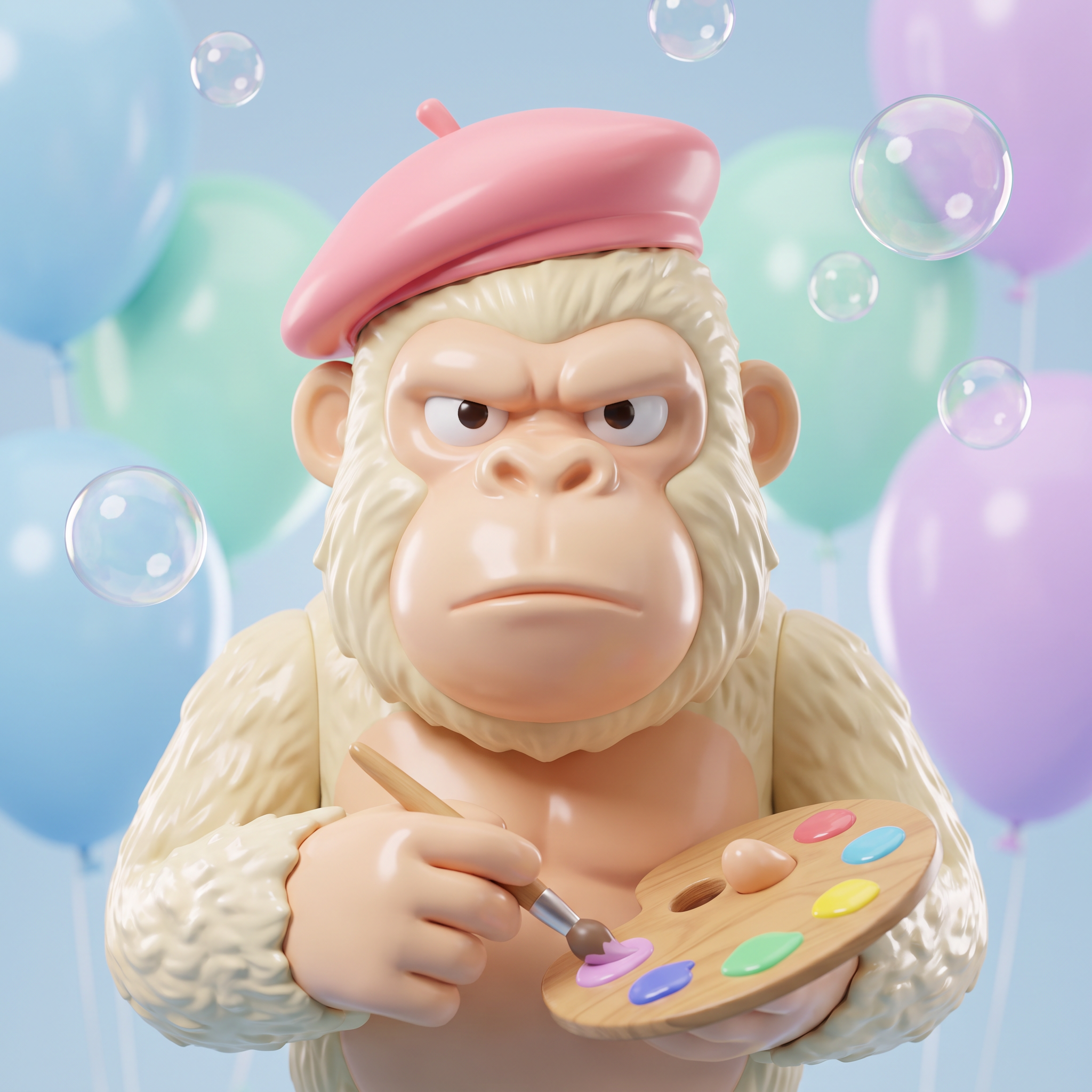 Ape in a beret with a paint palette
