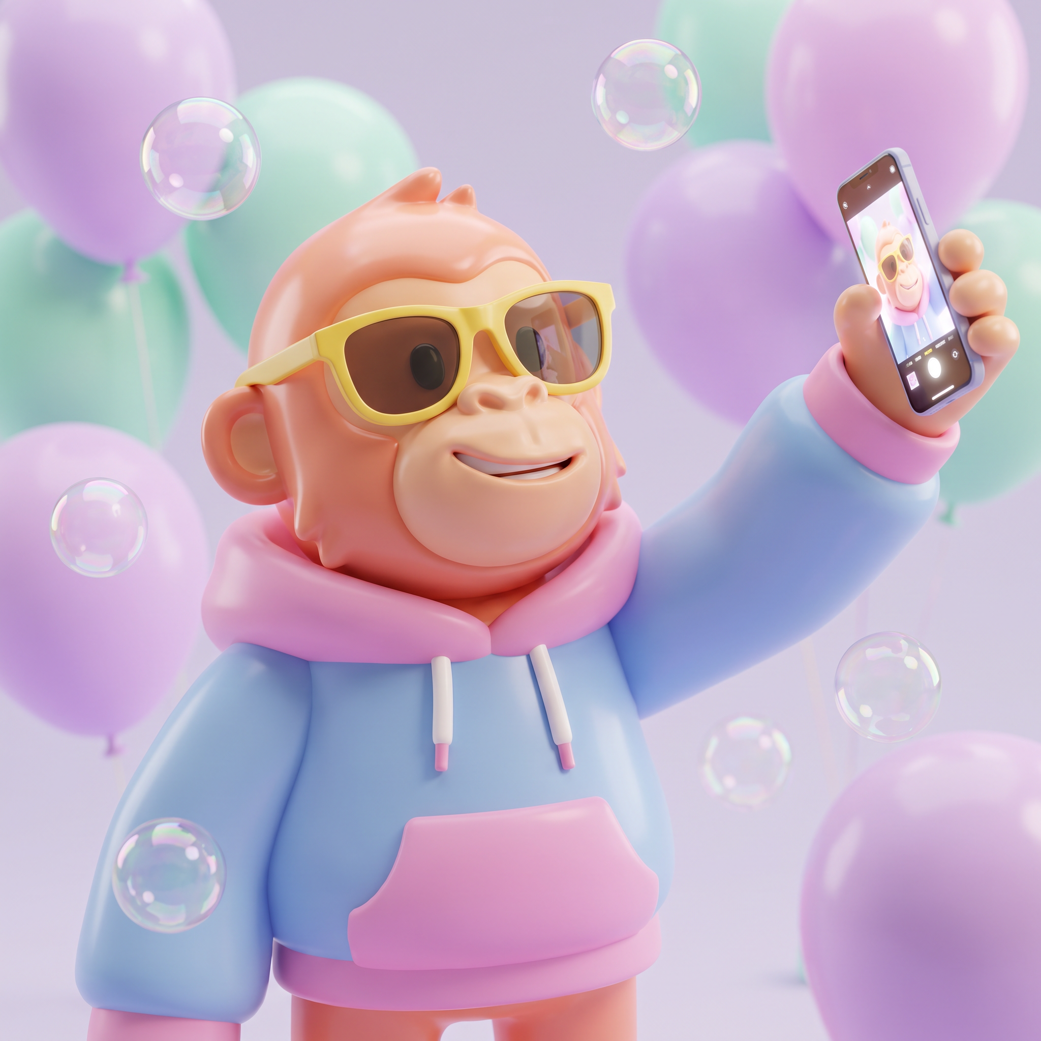 Ape in streetwear taking a selfie
